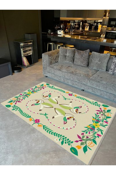 Rugs Modern Halı Rio Collection Green Vines Detailed Woven Base Modern Decora...