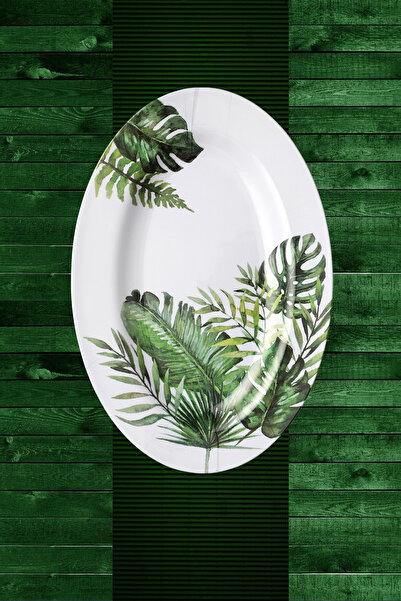 BOSSİO Kayık 37cm Botanical Plate:Horeca Restaurant Fish Serving:Medium Salad,Fruit Presentation