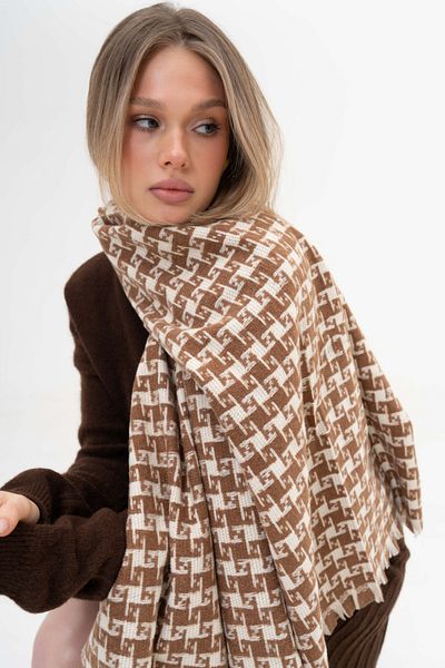 SOFT AKSESUAR Piti Houndstooth Patterned Wool Blended Scarf