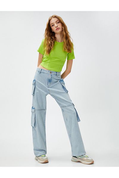 Koton Gerade geschnittene Cargo-Jeans mit hoher Taille - Bianca Jeans