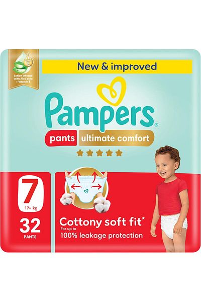 Pampers Ultimate Comfort Pants Diapers, Size 7, 20+kg,  Aloe Vera and Vitamin E, 32 Count