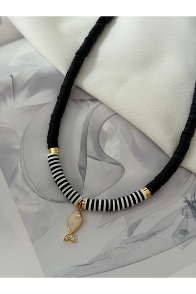 HERCY Mini Balıklı Siyah Beyaz Fimo Kolye