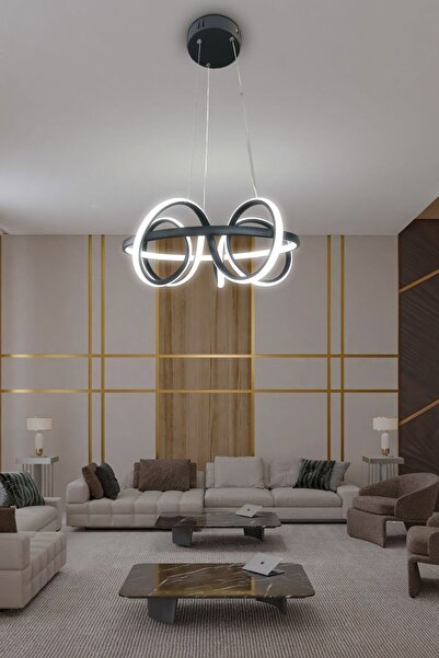 RSCOLLECTIONS Kuzey Kıvrım Modern Sarkıt Led Avize Kumandalı Siyah