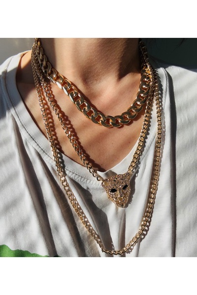 VNSJEWELLERY Kaplan Figürlü Üçlü VIP Kolye