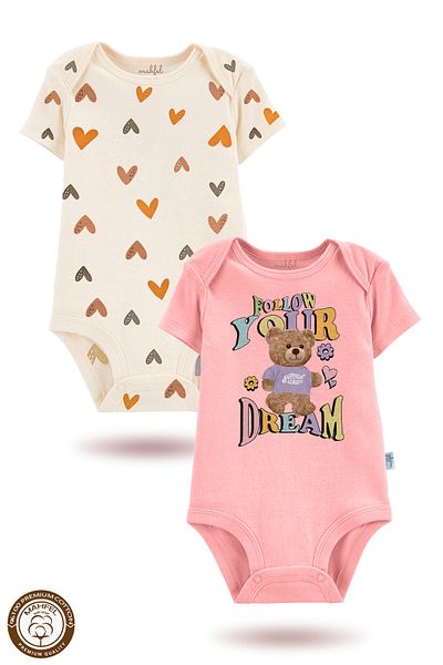 MAHFEL 2-Piece 100% Cotton Organic Printed Snap Fastener Baby Bodysuit