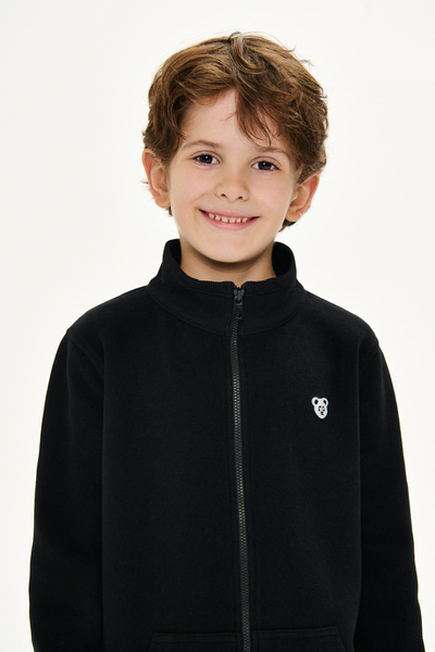 WWF Market Panda Patch SuperSoft Fermuarlı Çocuk Sweatshirt - Siyah