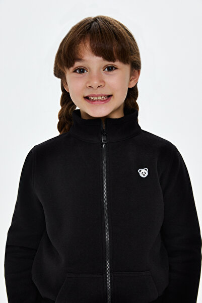 WWF Market Panda Patch SuperSoft Fermuarlı Çocuk Sweatshirt - Siyah