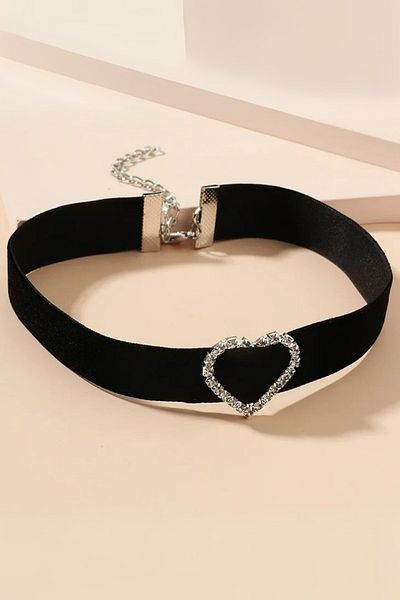 Köstebek Black Glittering Heart Choker Leash
