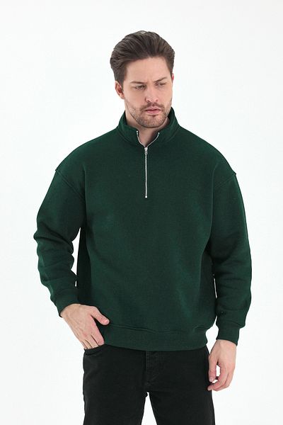 cotside Cotton Fleece Oversize Sweatshirt - 3 Thread, Stand Collar and Zipper Detail
