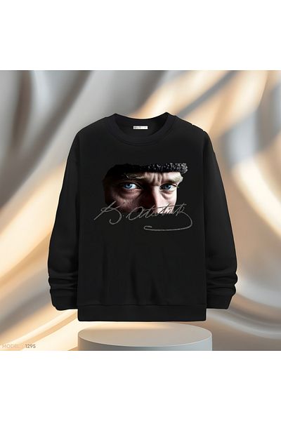 Gölge Store Мъжки суитшърт с къс ръкав и овча кожа, с прилепнал крой, Ataturk Blue Eyed Signed