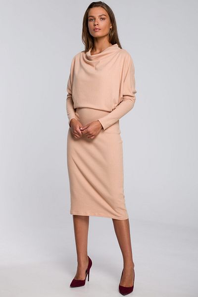 Stylove Dress with a draped neckline.