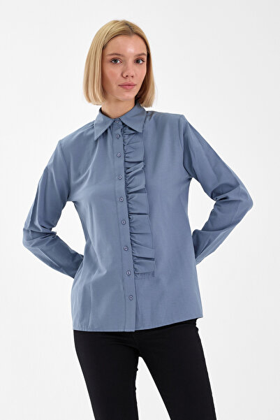 EMMAS CLOTHİNG Basic Fırfır Detaylı Uzun Kollu Kadın Gömlek