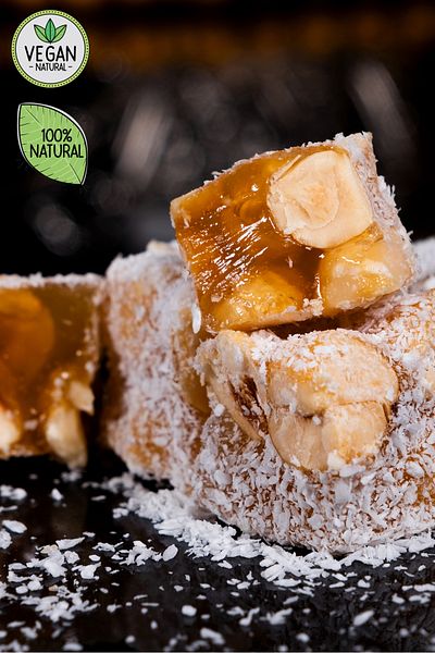 SAFRANTAT Vegan Turkish Delight with Saffronbole - Glucose Free, 100% Natural, Double Hazelnut (Net 230 Gr)