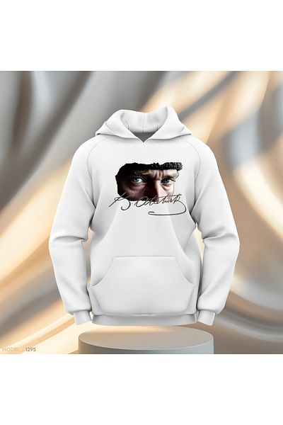 Gölge Store Ανδρικό γυναικείο φούτερ με κουκούλα με κουκούλα με υπογραφή Atatürk Blue Eyes