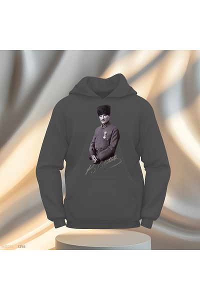 Gölge Store Ανδρικό γυναικείο φούτερ με κουκούλα με κουκούλα Ataturk Uniformed & Signature Slimfit