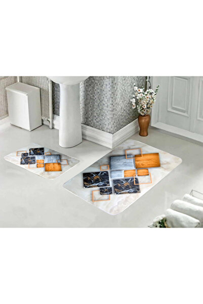 BALBAN TİCARET Set de 2 covorașe de baie lavabile și scaun de toaletă cu bază...