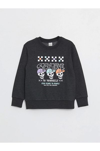 LC Waikiki Lcw Kids Anthracite Crew Neck Printed Long Sleeve Boys Sweatshirt