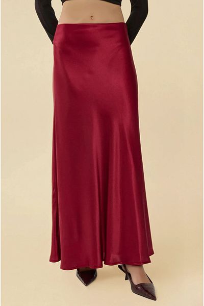 Hiccup Fusta maxi din satin cu talie elastică tăiată înclinat