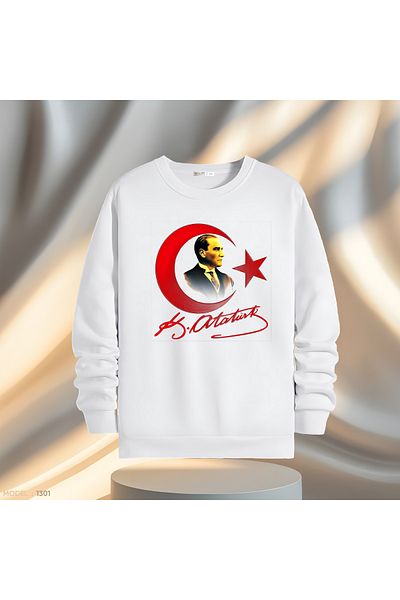 Gölge Store Ataturk & Moon Star & Signed Crew Neck Men's Women's Slimfit Sweatshirt