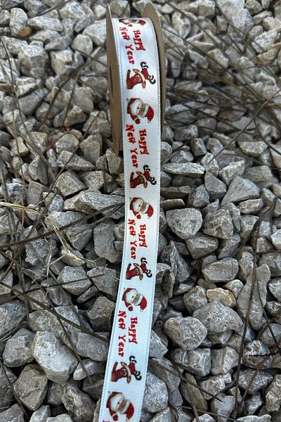 FANTASTIC KURDELE New Year Happy New Year, Santa Claus, Deer Pattern Print Ribbon (20mm Width - 10Mt Length)