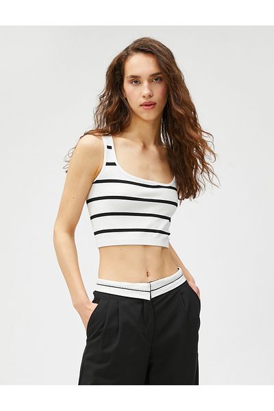 Koton Crop Athlete Τετράγωνο λουράκι λαιμού με ραβδώσεις