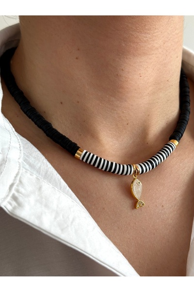 HERCY Mini Balıklı Siyah Beyaz Fimo Kolye