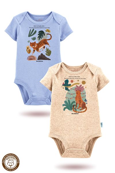 MAHFEL 2-Piece 100% Cotton Organic Printed Snap Fastener Baby Bodysuit