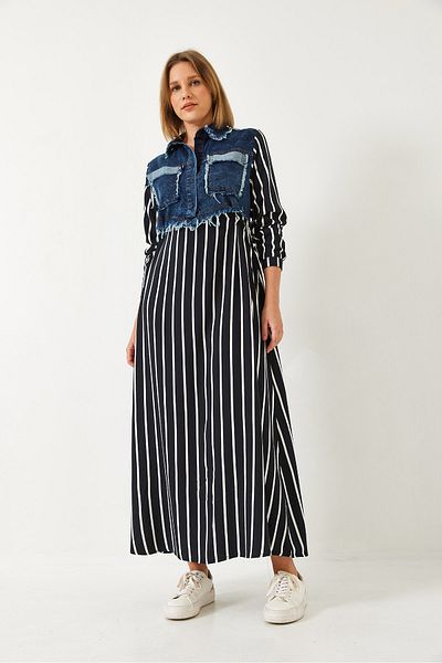 Bianco Lucci Langes, ausgestelltes Denim-Kleid für Damen 60351248