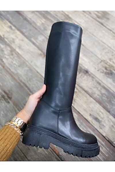 Afilli Μαύρες γυναικείες μπότες μέχρι το γόνατο, χειμερινές, χωρίς κορδόνια, καθημερινές, με χοντρή σόλα, μακριές μπότες