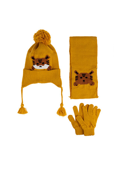 Kitti طقم رجالي من عمر 4 إلى 8 سنوات - طقم وشاح وقفازات وقبعة مع صوف