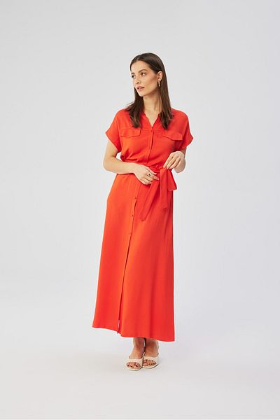 Stylove Rochie maxi din vascoza cu maneci scurte si nasturi