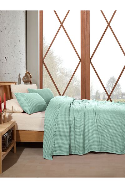 destinyhometex 4 Layer Waffle Patterned Muslin Bedspread - 100% Cotton, 230X250 Cm, Double Size Oversized