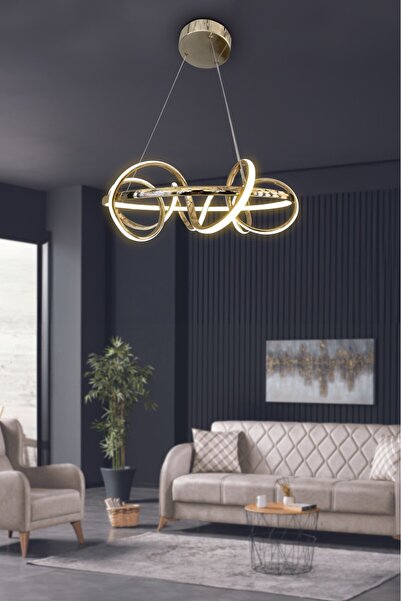 RSCOLLECTIONS Çemberli Kıvrım Toplu Modern Sarkıt Led Avize 3 renk kumandalı