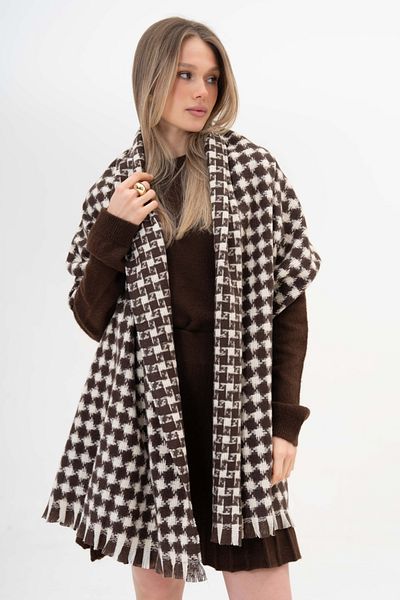 SOFT AKSESUAR Piti Houndstooth Patterned Wool Blended Scarf