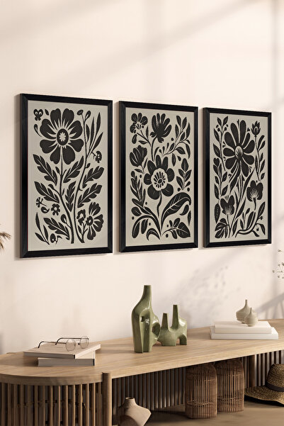 Artavessa 3 Piece Black Frame Look MDF Poster Painting Set - Set 30