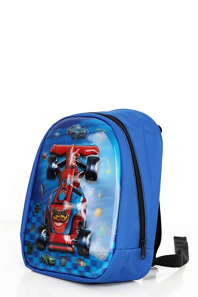 kabkabi Rucsac pentru grădiniță pentru băieți cu cărucior albastru Formula1