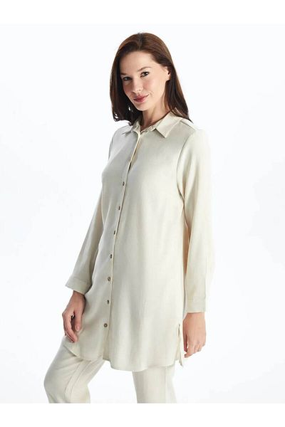 LC Waikiki Γυναικείο πουκάμισο LCW Grace Beige Plain Linen Mixed