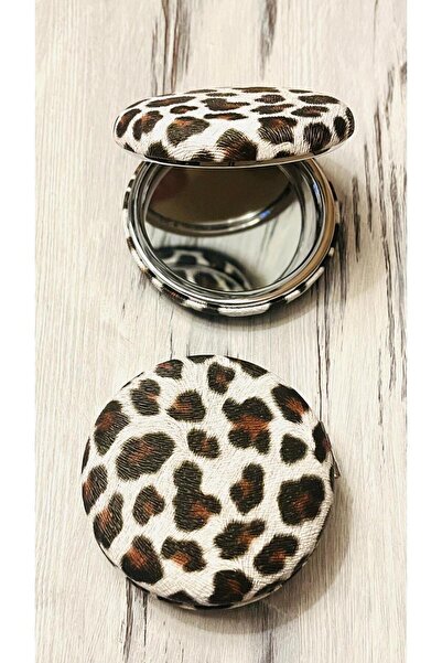BERG ATELIER Leopar Desenli El Aynası, Cep, Çanta, Makyaj Aynası