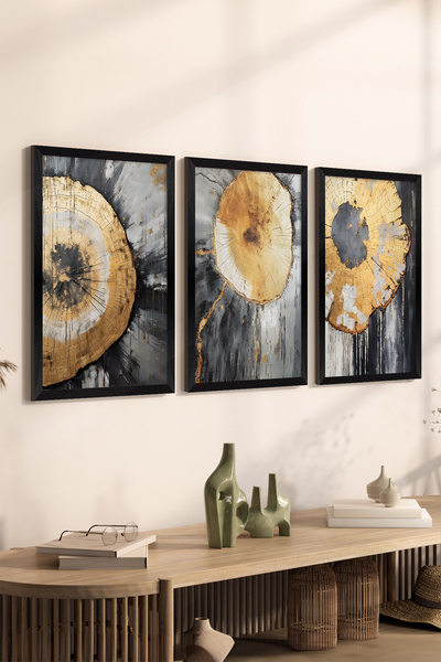 Artavessa طقم طاولة ملصقات MDF مكون من 3 قطع بإطار أسود - مجموعة 10