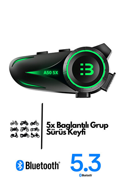 Sarftech 5X Eşleşmeli Grup Sürüş Telsizli Bluetooth 5.3 Motosiklet Kask Kulaklık Motorsiklet İntercom