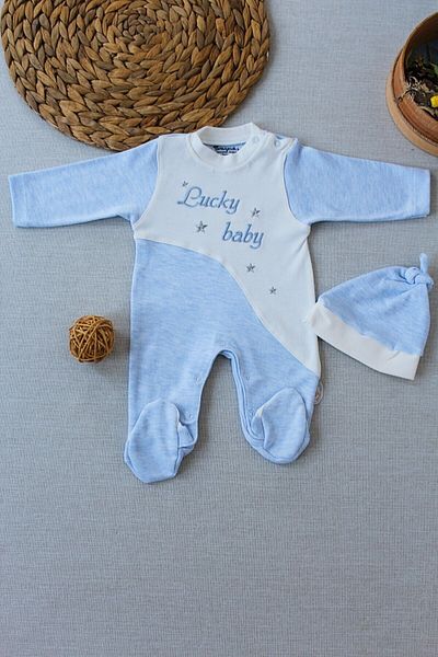 Tomuycuk Es Cartoon Baby Boy Jumpsuit with Hat Blue Gift Baby Clothing