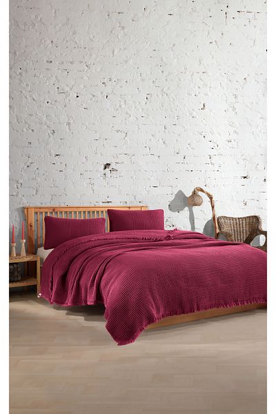 destinyhometex Double Waffle Bedspread - 100% Cotton, 230X250Cm/50X70Cm 2 Pillowcases