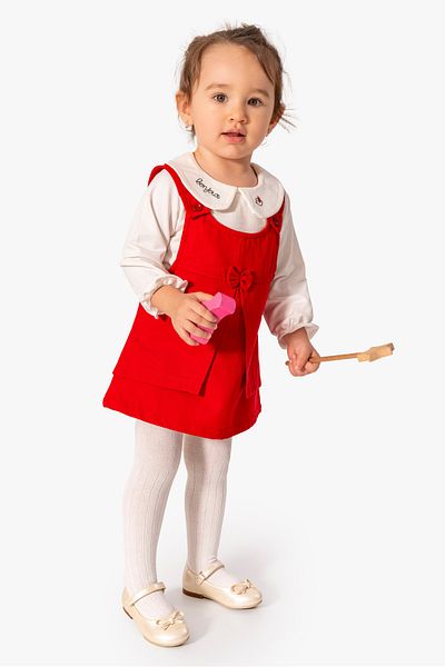 Jikko Baby Baby Girl 3-Piece Salopet Dress Gilet Set