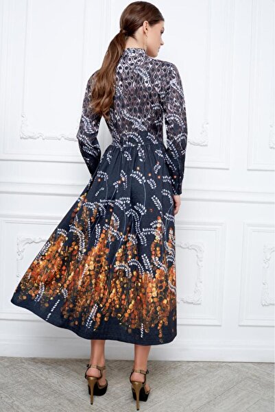 Rouge Black and Gray Print Long Dress Size 48