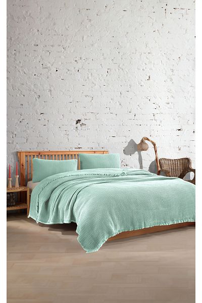 destinyhometex 4 Layer Waffle Pattern Cotton Bedspread - 230X250Cm Double / 2 Pillowcases 50X70Cm