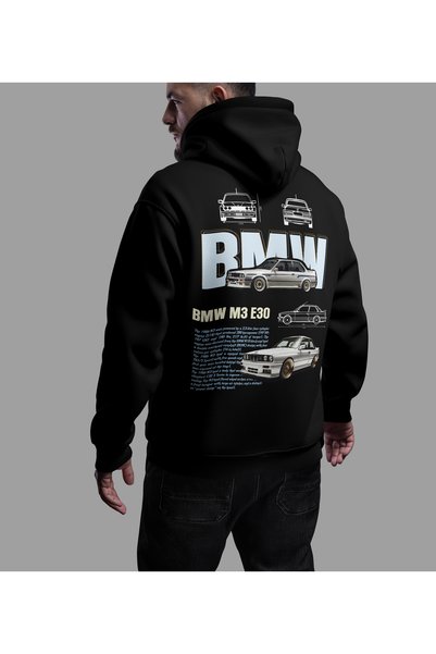 ARS DT Sportif BMW Araba Tasarımlı Unisex Şık Baskılı Oversize Siyah Kalın Sw...