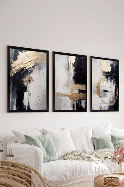 Artavessa 3 Parça Siyah Çerçeve Görünümlü MDF Poster Tablo Seti - Set 20