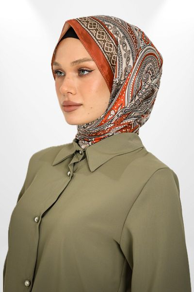 hijabchi Seria Ottomaria - șal retro din mătase din voile importat de culoare cărămidă - colecții noi