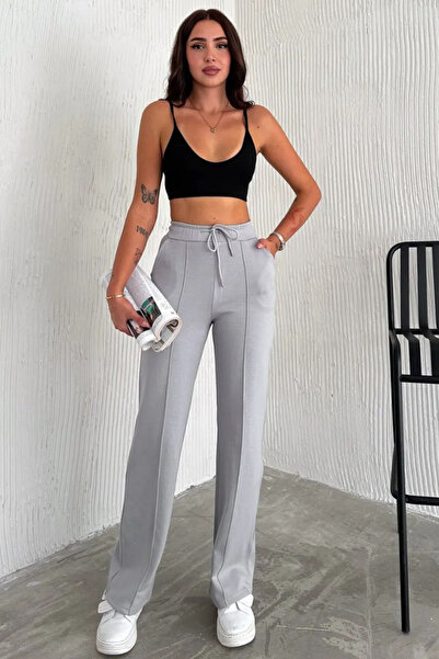 Swana Sive Modal ženske pantalone od tkanine - Čupkani materijal i na pruge