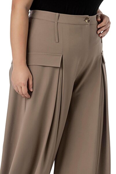 DISENTIS MODEST Large Size Baggy Cutout Mink Trousers with Elastic Waist Back and Leg Deep Pleat Detail